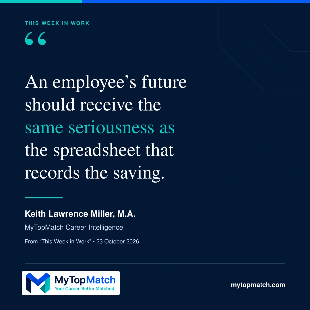 Quote by Keith Lawrence Miller, M.A.: An employee’s future should receive the same seriousness as the spreadsheet that records the saving.