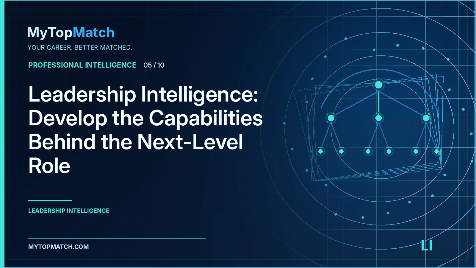 Leadership Intelligence article visual: leadership nodes connecting teams and priorities. Decorative illustration, no participant data.