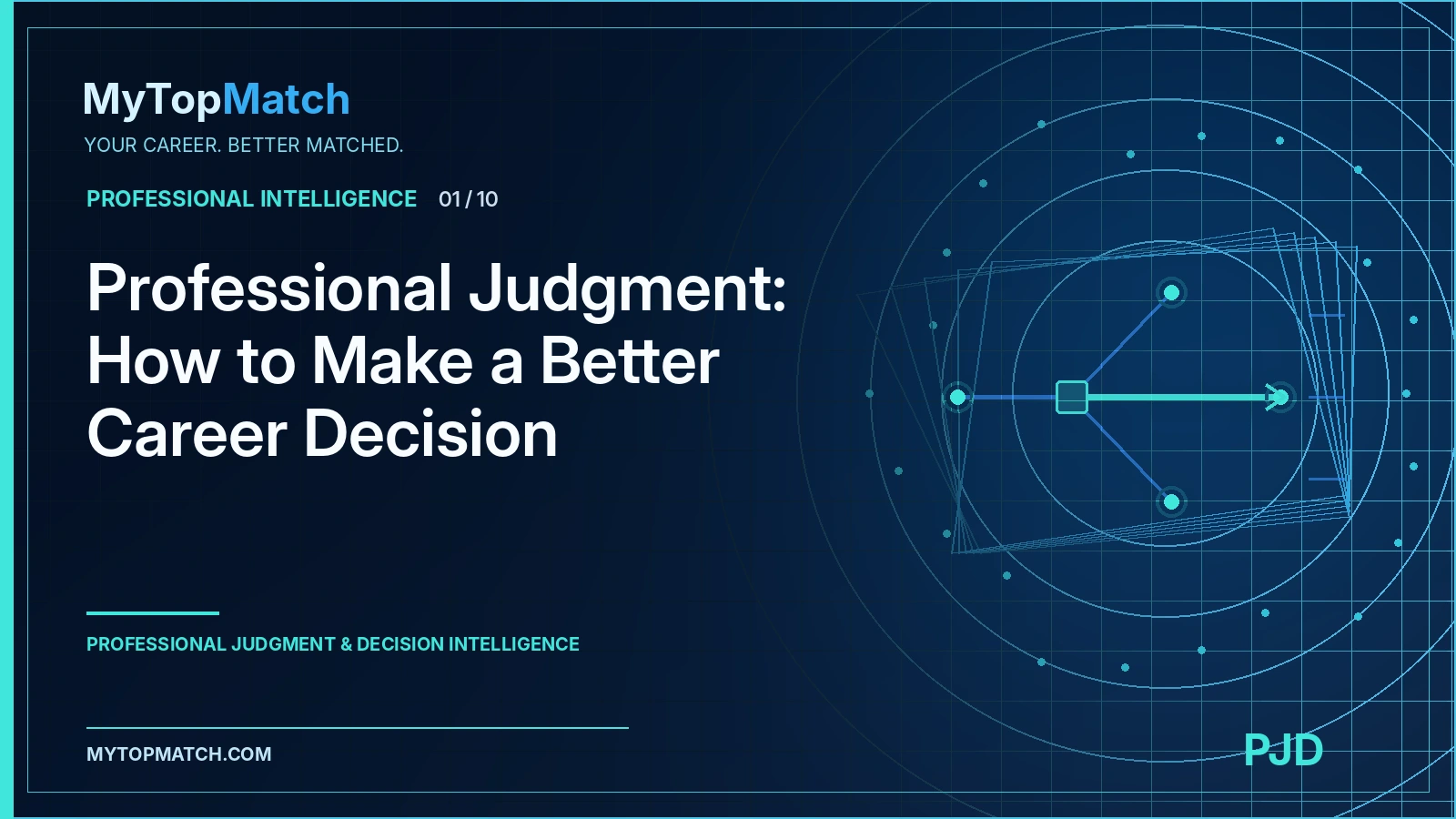 Professional Judgment & Decision Intelligence article visual: connected decision paths and a central choice node. Decorative illustration, no participant data.